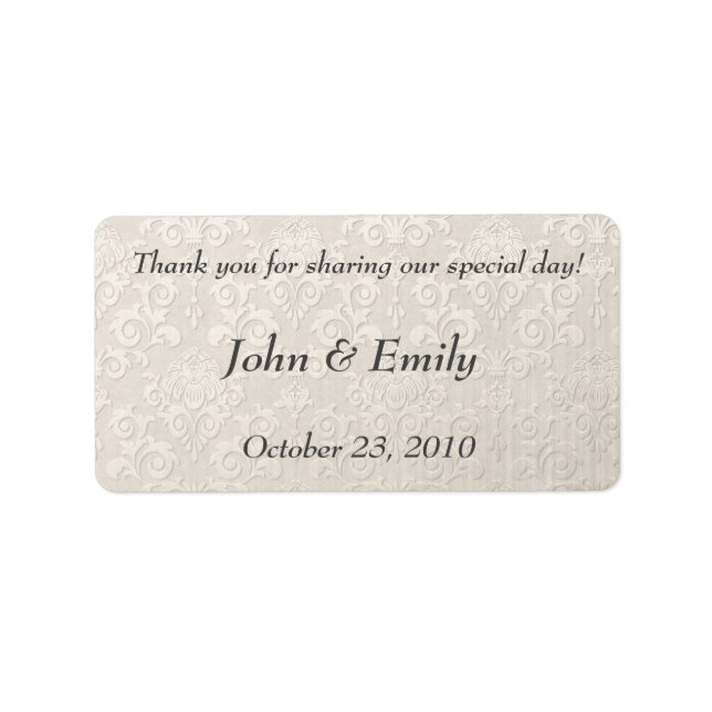 Silver Damask Wedding Favor Labels (Front)