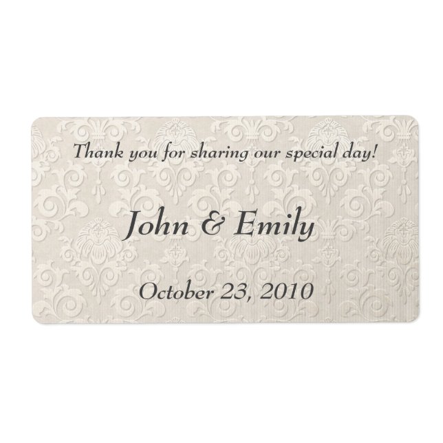 Silver Damask Wedding Favor Labels (Front)