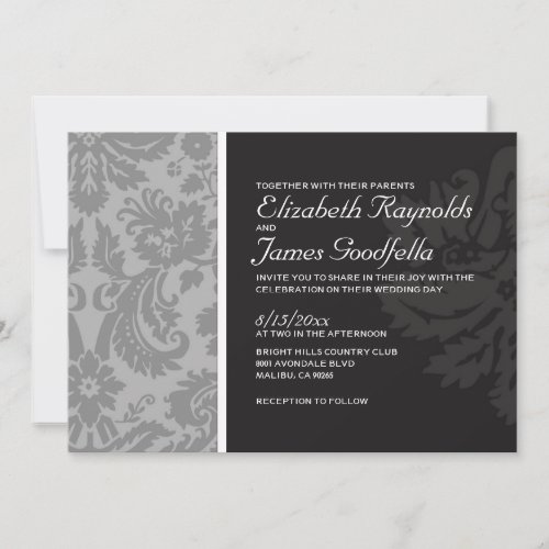 Silver Damask Wedding Invitations