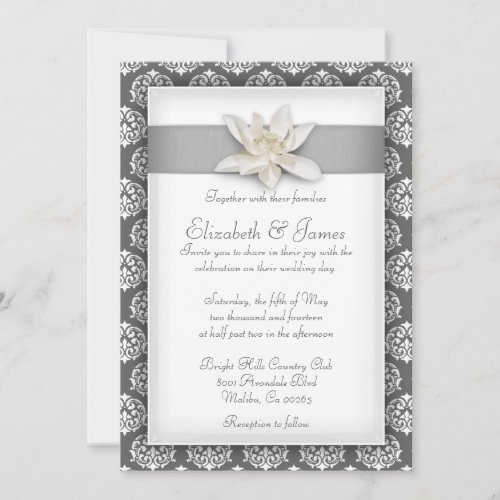 Silver Damask Wedding Invitations
