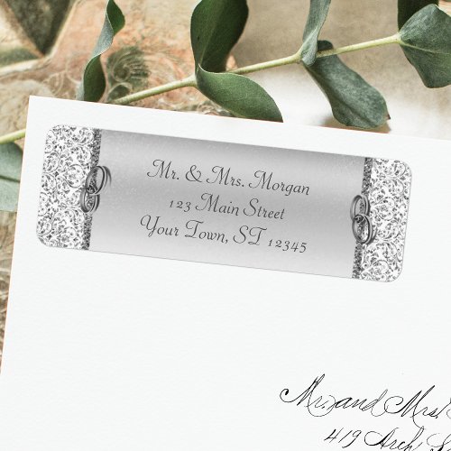 Silver Damask Wedding Return Address Label