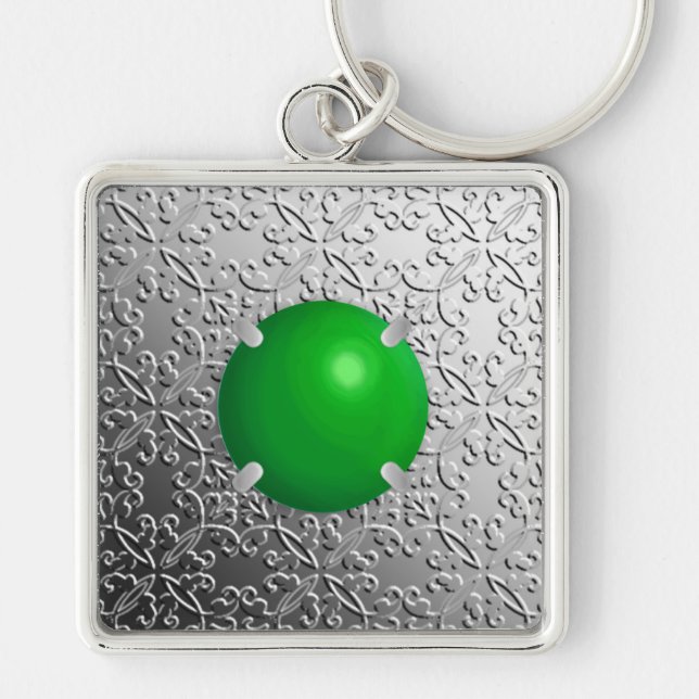 Silver Damask with a faux jade gemstone Keychain (Front)