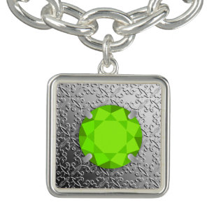 Silver Damask with a faux peridot gemstone Bracelet