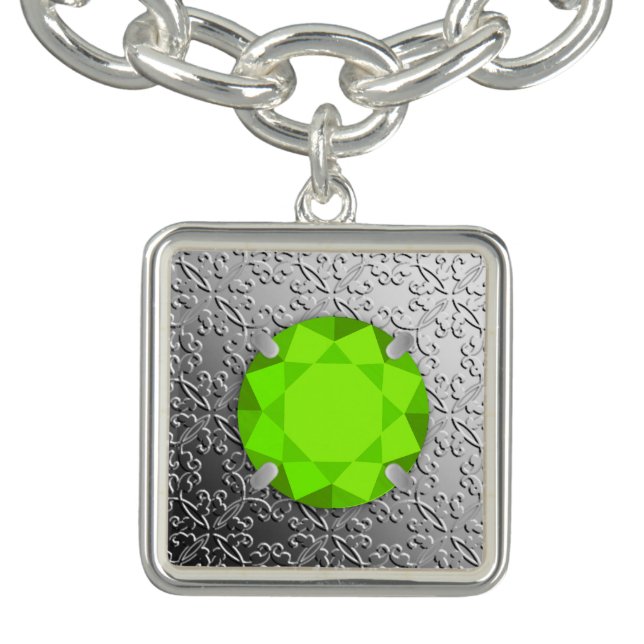 Silver Damask with a faux peridot gemstone Bracelet (Design)