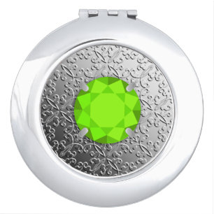 Silver Damask with a faux peridot gemstone Vanity Mirror