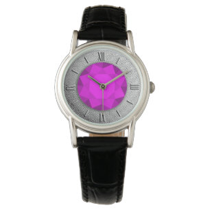 Silver Damask with a faux purple amethyst gem Watch