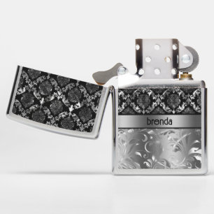 Silver damasks and swirls pattern zippo lighter