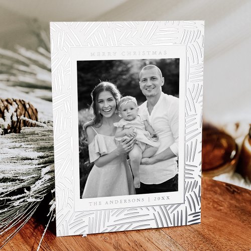 Silver Dashed Photo Foil Holiday Card