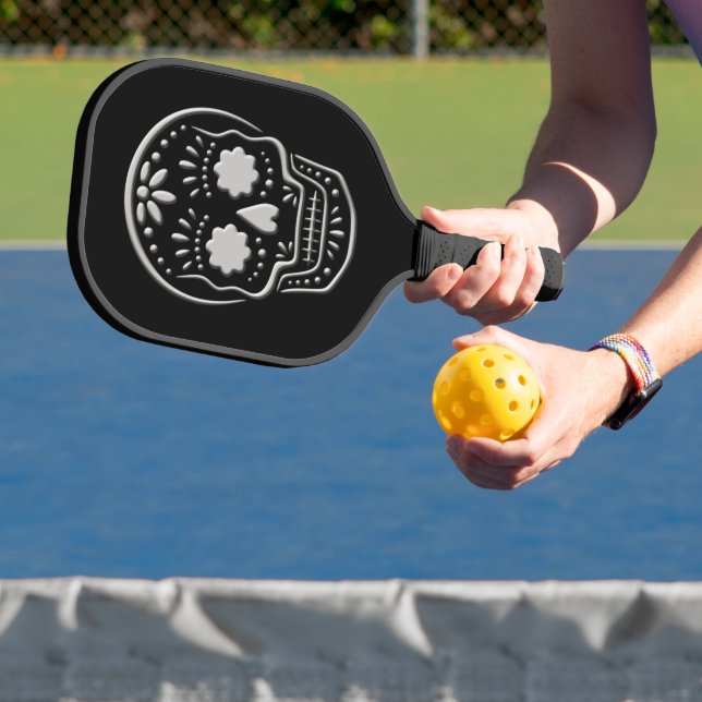 Silver Day Of The Dead Sugar Skull Pickleball Paddle (Insitu)