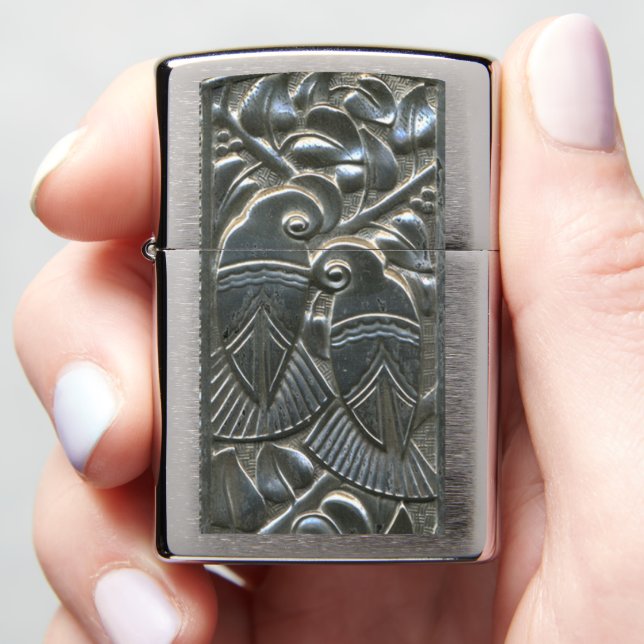Silver Deco Lovebirds Zippo Lighter (In Hand)