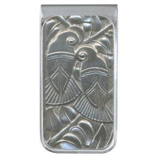 Silver Deco Print Lovebirds Money Clip