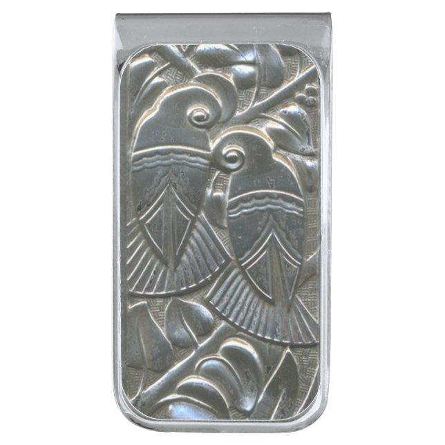 Silver Deco Print Lovebirds Money Clip (Front Vertical)