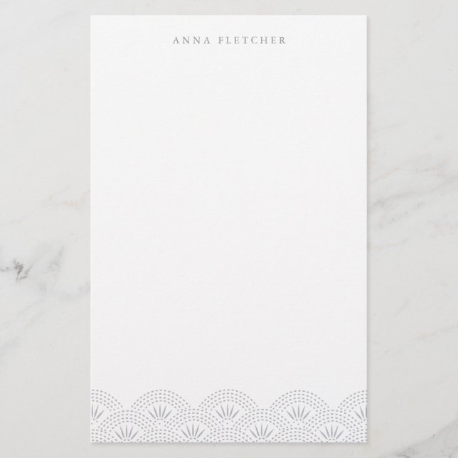 Silver - Deco Seigeiha Personalized Stationery (Front)