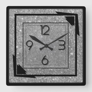 Silver deco square wall clock