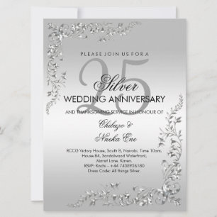 Silver Decoration 25th Wedding Anniversary Invitation