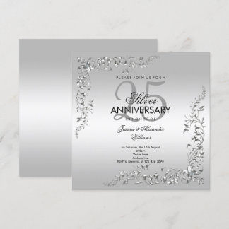 Silver Decoration 25th Wedding Anniversary Invitation