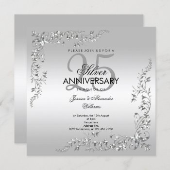 Silver Decoration 25th Wedding Anniversary Invitation by Sarah_Designs at Zazzle
