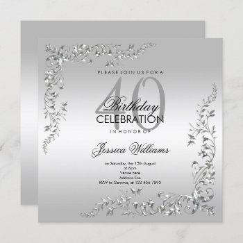 Silver Decoration 40th Birthday Party Invitation by Sarah_Designs at Zazzle