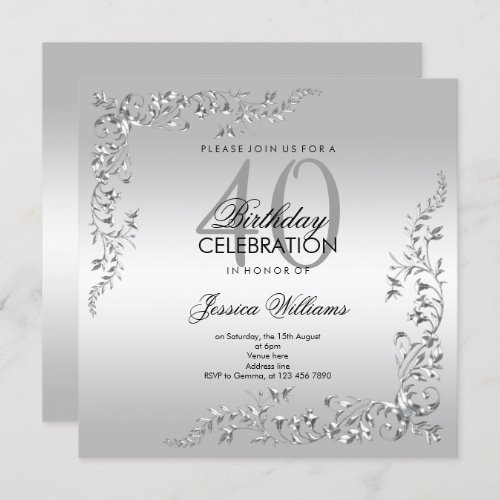 Silver Decoration 40th Birthday Party Invitation