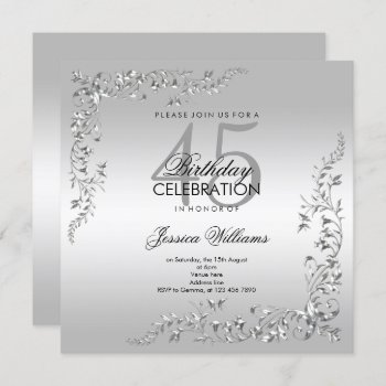 Silver Decoration 45th Birthday Party Invitation by Sarah_Designs at Zazzle