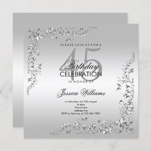 Silver Decoration 45th Birthday Party Invitation