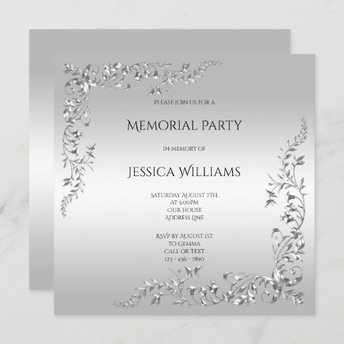 Silver Decoration Memorial party Invitation