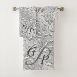 Silver Decoration Monogram Bathroom Towel Set
