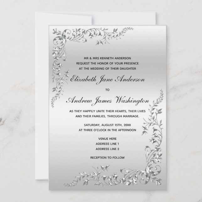 Silver Decoration Wedding Invitation (Front)