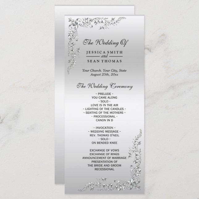 Silver Decoration Wedding Program (Front/Back)