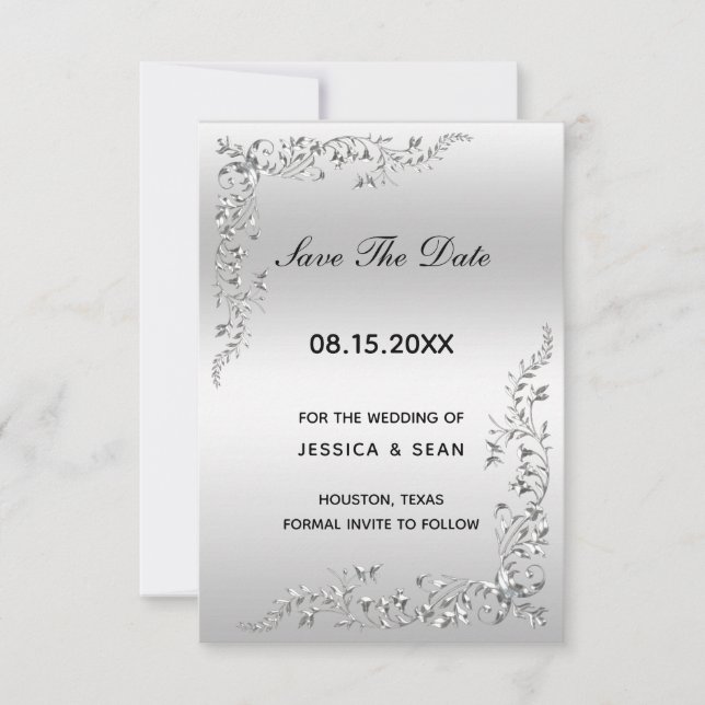Silver Decoration Wedding Save The Date (Front)