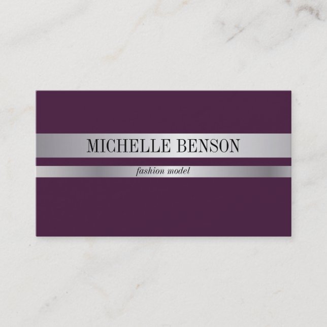 Silver & Deep Plum Business Card (Front)