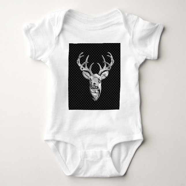 Silver Deer Buck on Carbon Fiber Style Decor Baby Bodysuit (Front)
