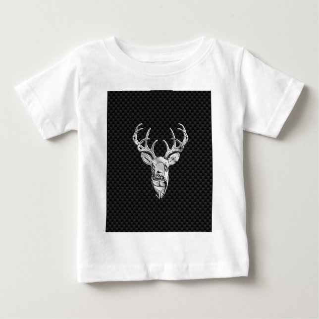 Silver Deer Buck on Carbon Fiber Style Decor Baby T-Shirt (Front)