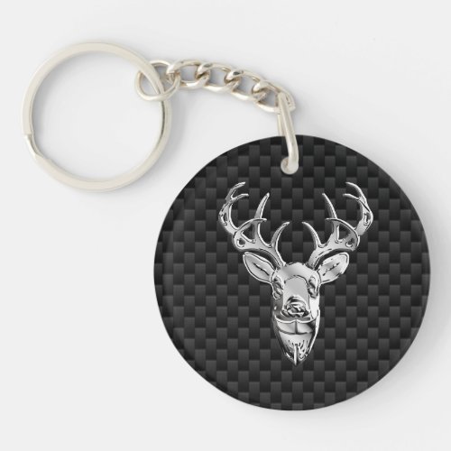 Silver Deer Buck on Carbon Fiber Style Decor Keychain