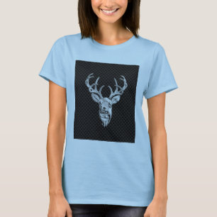 Silver Deer Buck on Carbon Fiber Style Decor T-Shirt