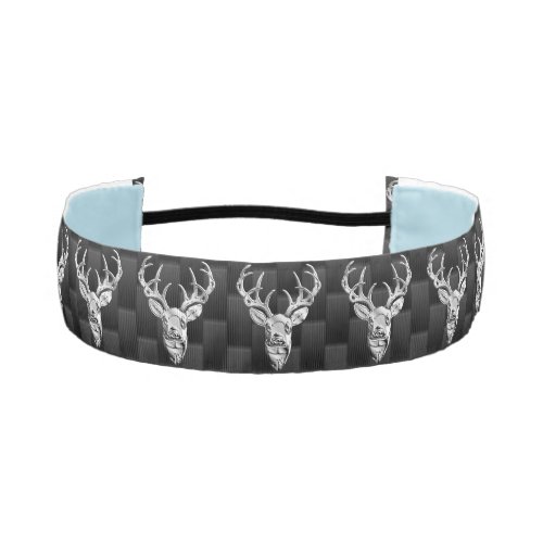 Silver Deer Buck on Carbon Fiber Style Print Athletic Headband