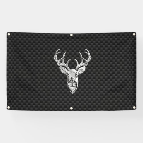 Silver Deer Buck on Carbon Fiber Style Print Banner