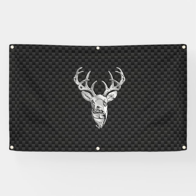 Silver Deer Buck on Carbon Fiber Style Print Banner (Horizontal)