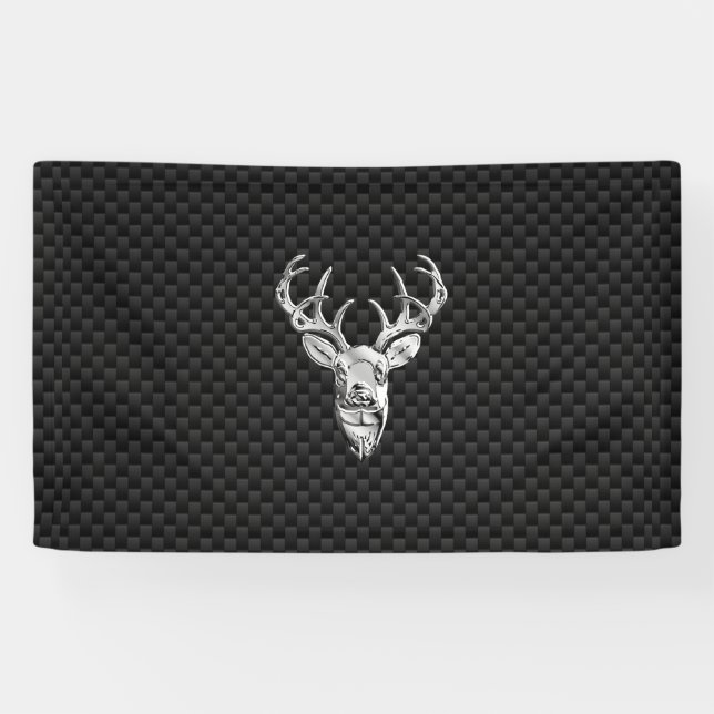 Silver Deer Buck on Carbon Fiber Style Print Banner (Horizontal)