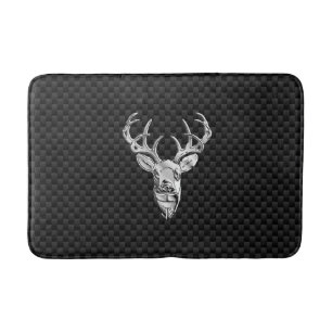 Silver Deer Buck on Carbon Fiber Style Print Bath Mat