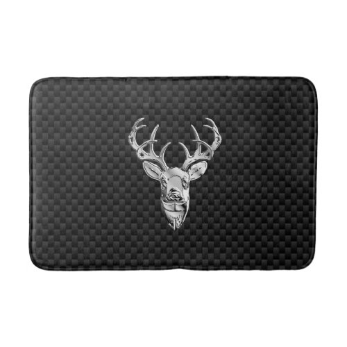 Silver Deer Buck on Carbon Fiber Style Print Bath Mat