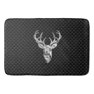 Silver Deer Buck on Carbon Fiber Style Print Bathroom Mat