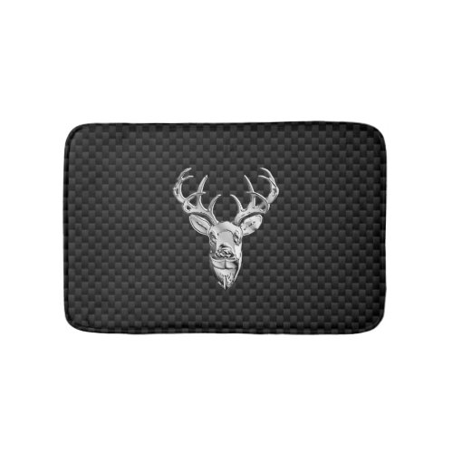 Silver Deer Buck on Carbon Fiber Style Print Bathroom Mat