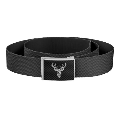 Silver Deer Buck on Carbon Fiber Style Print Belt