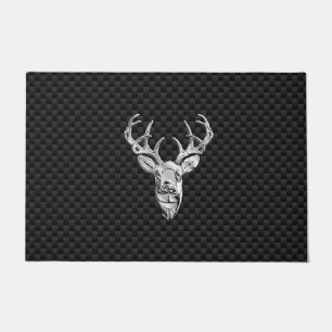 Silver Deer Buck on Carbon Fiber Style Print Doormat