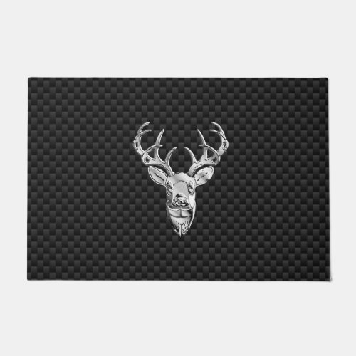 Silver Deer Buck on Carbon Fiber Style Print Doormat