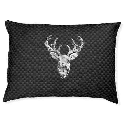 Silver Deer Buck on Carbon Fiber Style Print Pet Bed