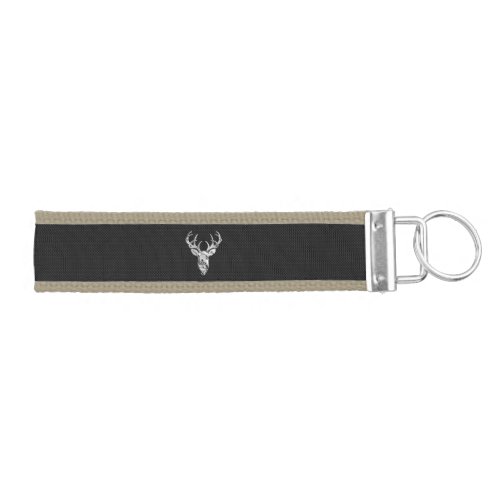 Silver Deer Buck on Carbon Fiber Style Print Wrist Keychain