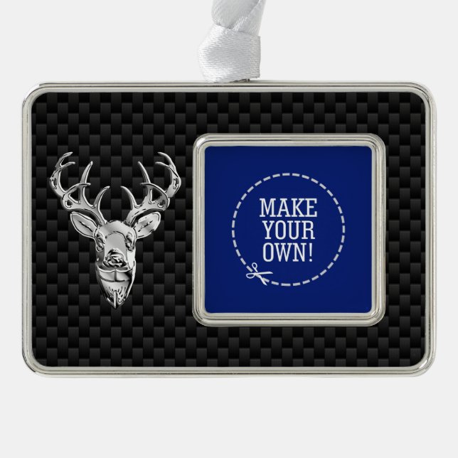 Silver Deer Cameo on Carbon Fiber Style Print Ornament (Front)