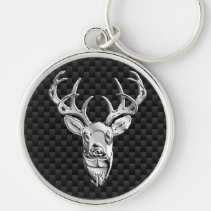 Silver Deer Decor on Carbon Fiber Style Print Keychain